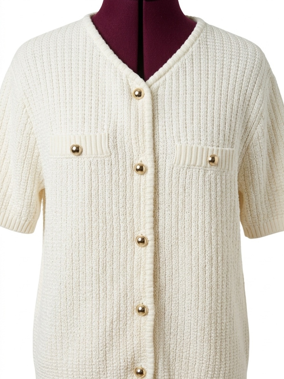 French Connection Cream Ribbed Knit Short Sleeve Cardigan Excellent Condition